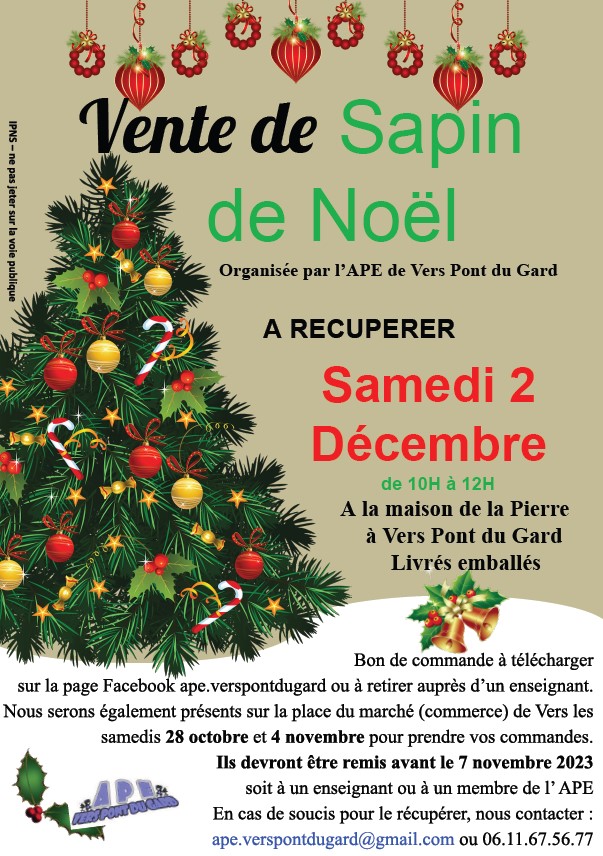Vente de sapins de Noël par l'APE